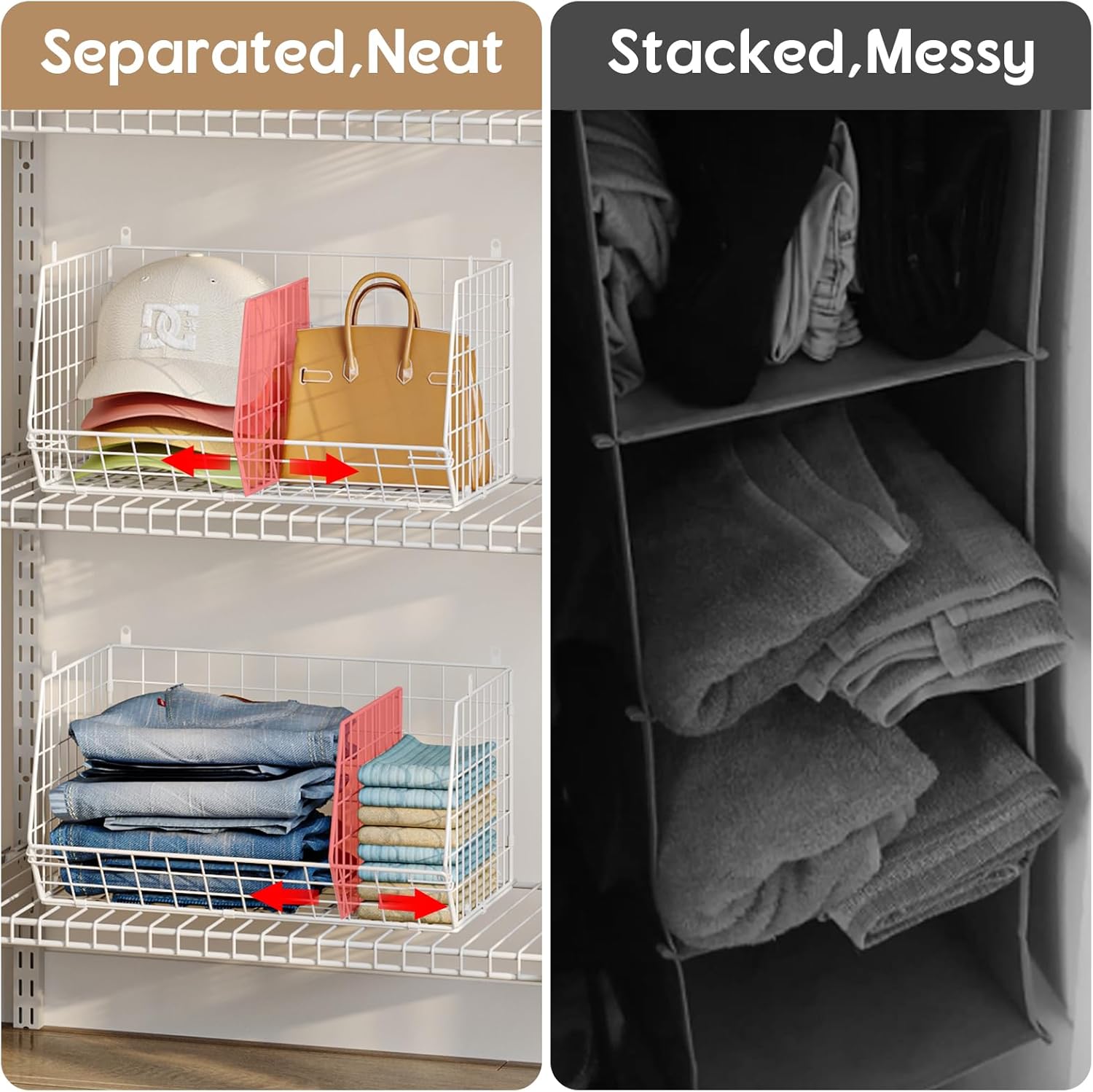 3 Tier Extra Large Closet Hanging Shelves with Divider, 16.5"L x 11.8"W x 33.6"H Closets Organizers