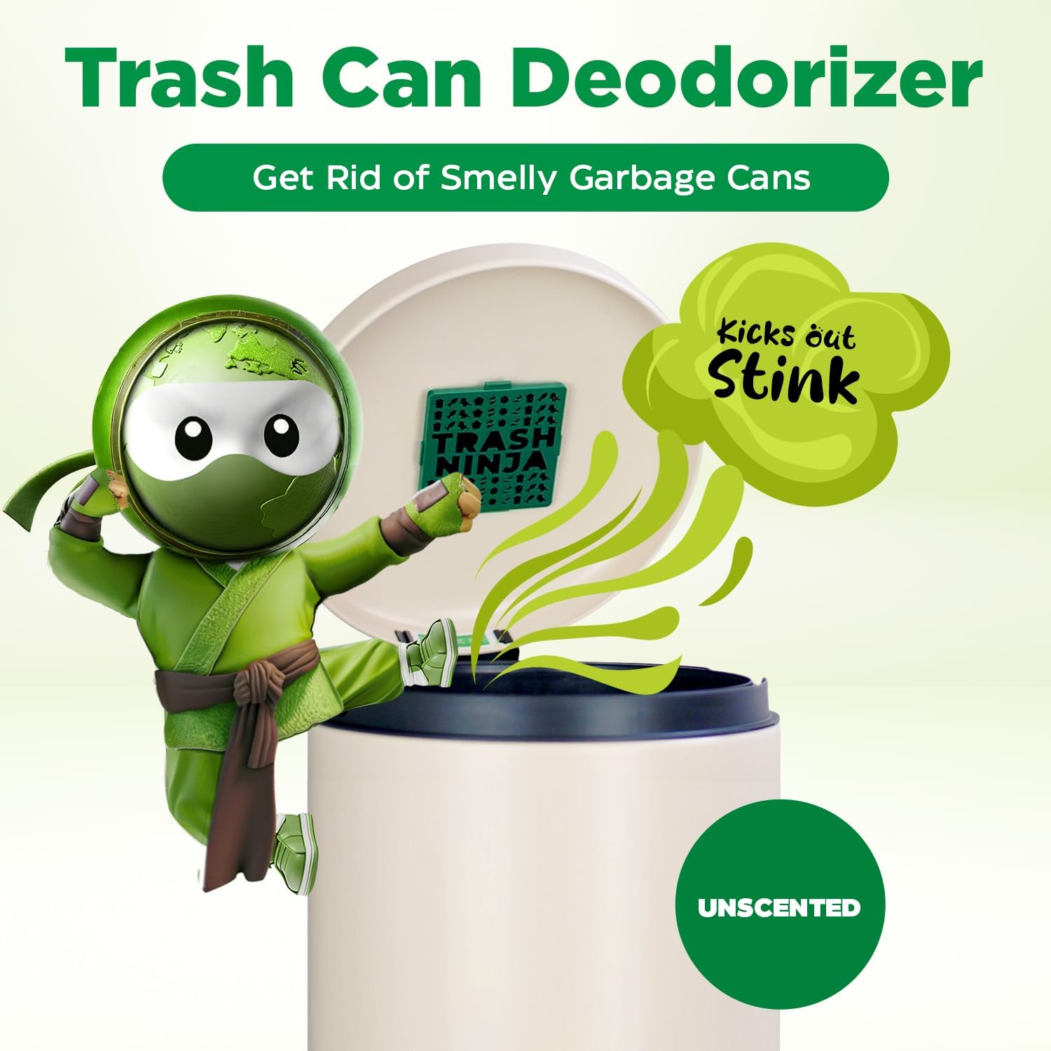 Trash Ninja Trash Can Deodorizer and Odor Eliminator (2 Pack) for Indoor Trash Cans Up to 10