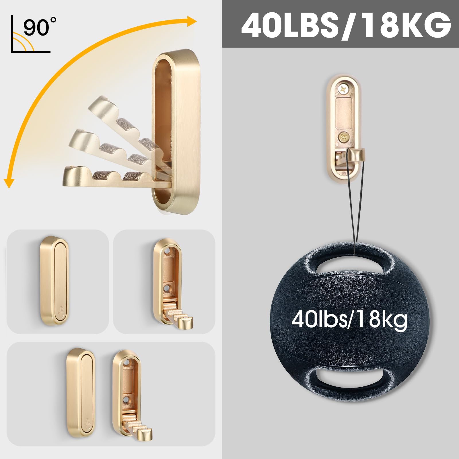 Dntorx Folding Coat Hooks, 2 Pcs Foldable Gold Wall Hooks Heavy Duty Foldable Hook Bathroom Towel