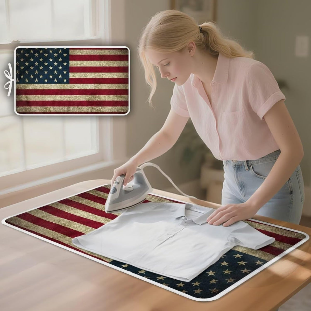 American Flag Ironing Mat Thickened Ironing Blanket Portable Heat Resistant Ironing Pad for