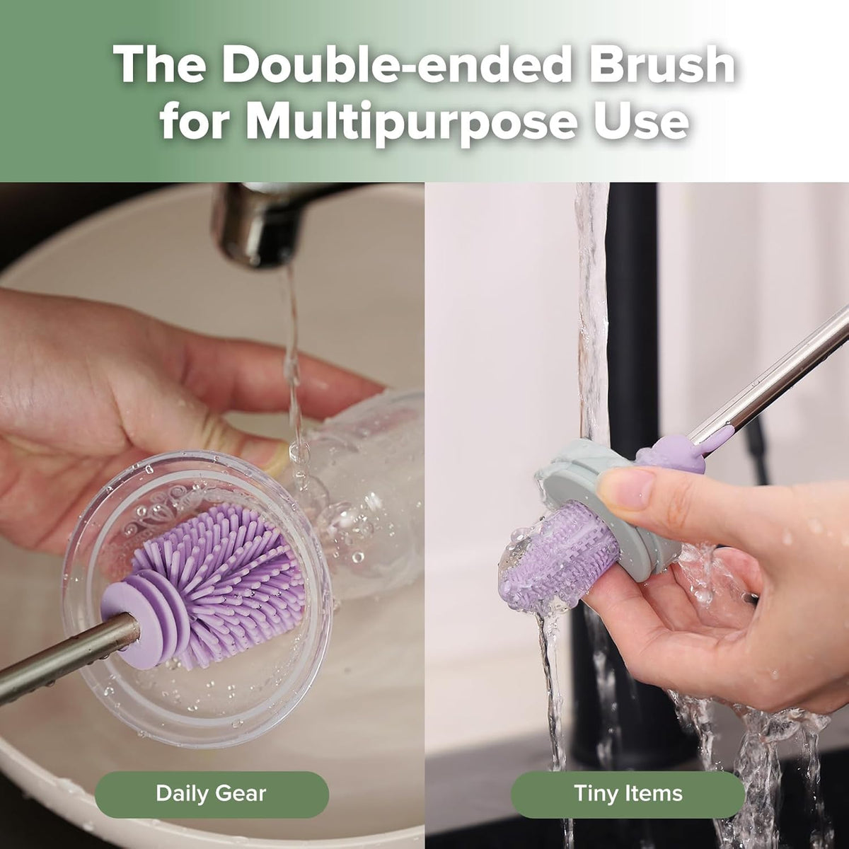 haakaa Cleaning Brush Silicone Bottle Brush Double-Ended Soft Silicone Bristles for Breast Pumps