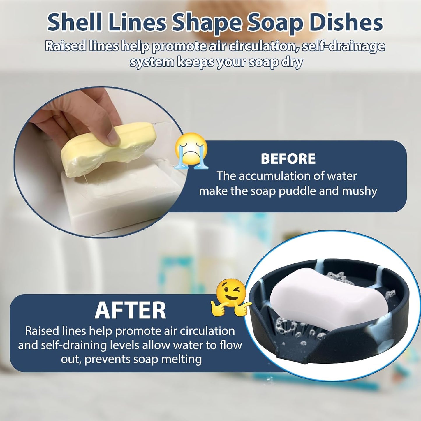 Self Draining Soap Dish, Silicone Suction Cup Soap Holder Tray Savers Container Sponge Holder for