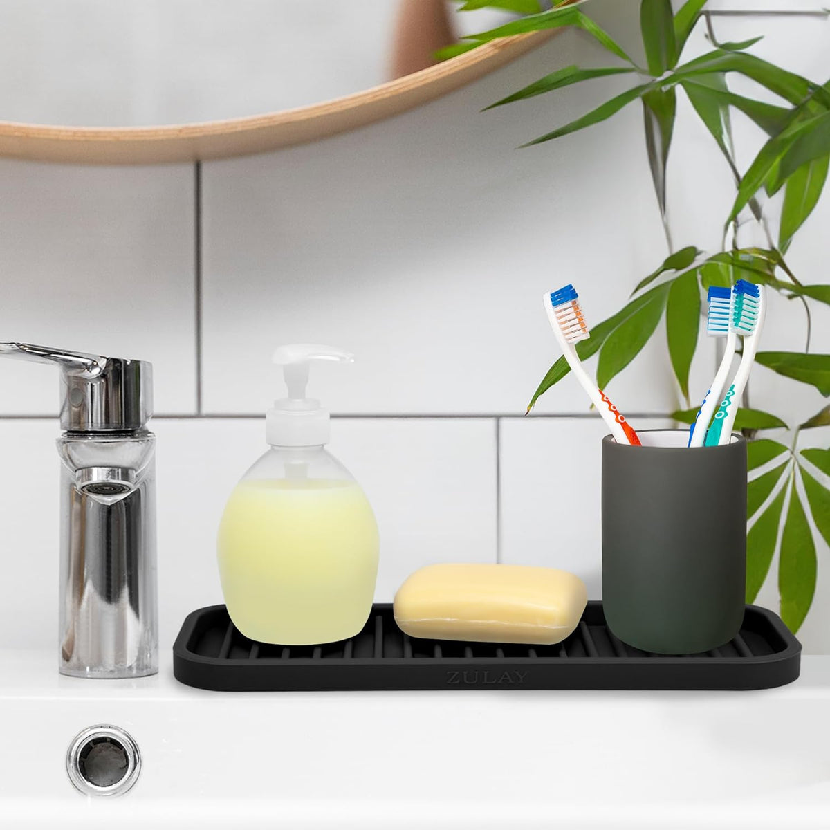 Zulay Kitchen (9x3.5) Silicone Sponge Holder for Kitchen Sink - Flexible Multipurpose Soap Tray