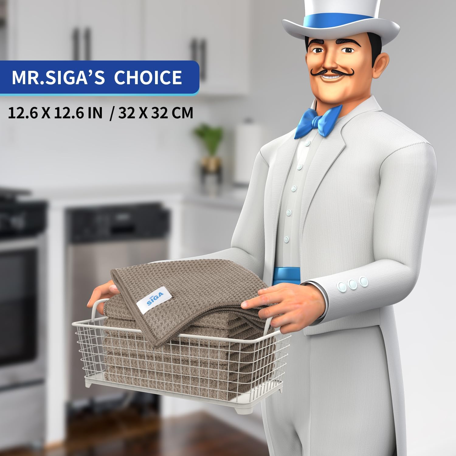 MR.SIGA Waffle Pattern Cleaning Cloths, Reusable Absorbent Microfiber Cleaning Towels, Ultra Soft