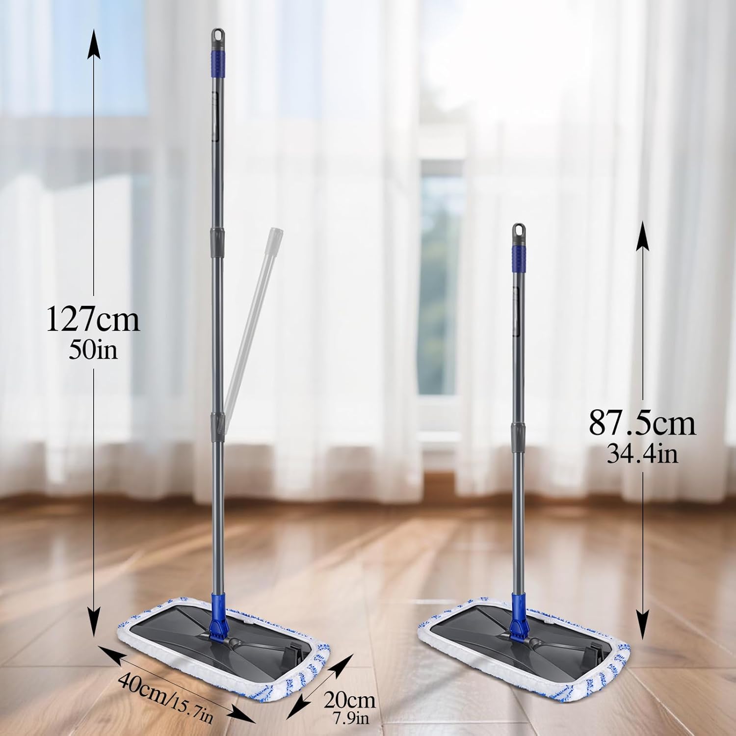 MASTERTOP Microfibre Flat Mop, Extended Wet Dry Large Floor Mop with 5 Reusable Pads & Telescopic