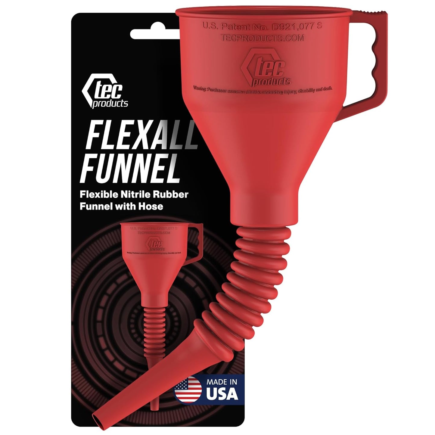 TEC Products FlexAll Long Flexible Funnel for Automotive Use - Durable Nitrile Rubber - Ideal for