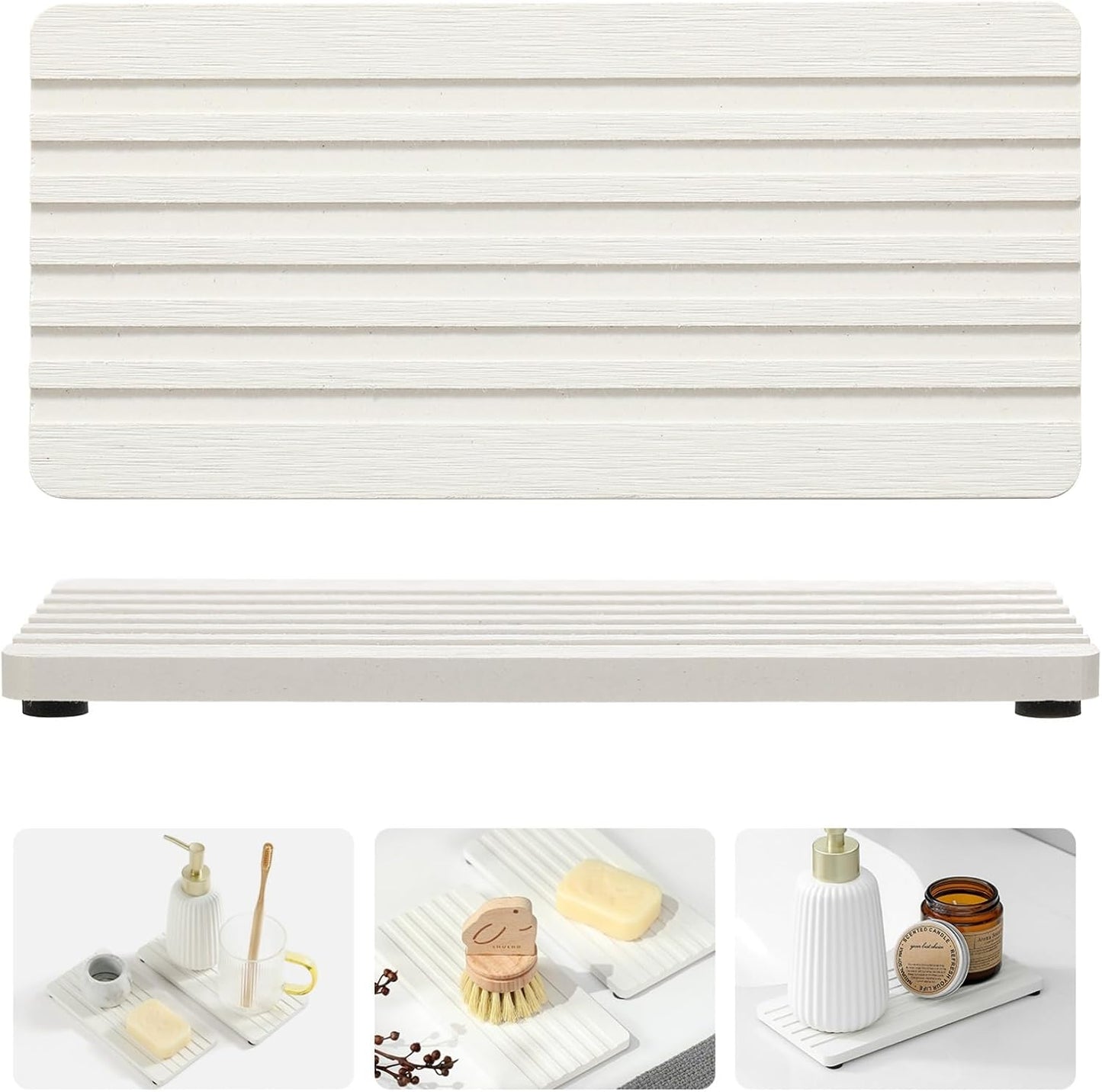 2PCS Diatomite Quick Stone Drying Tray Mat for Bathroom & Kitchen Counter, Instant Dry Water