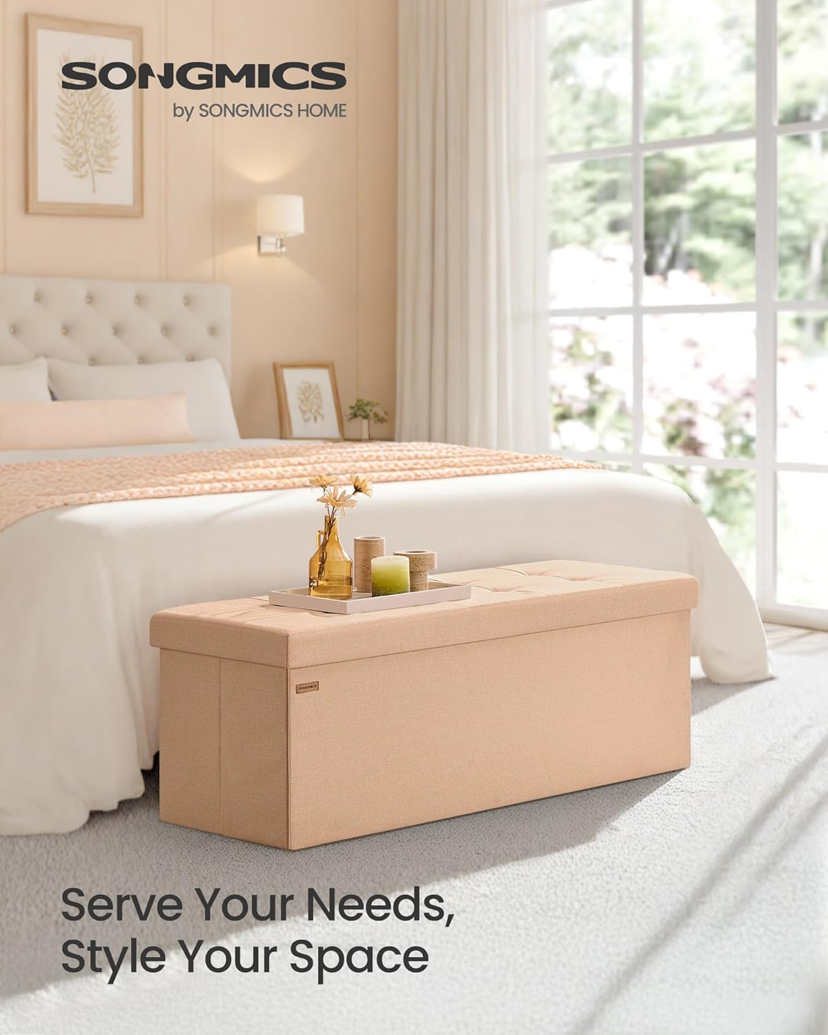 SONGMICS Mazie Collection - Storage Ottoman Bench, 43 Inches Folding Foot Rest Stool, End of Bed