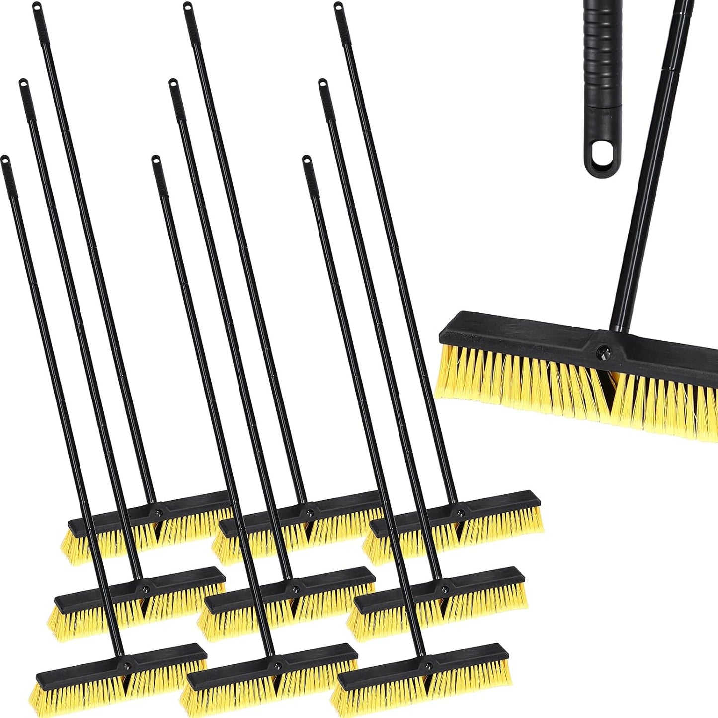 Zhehao 10 Pack 18 Inches Push Broom Outdoor, Multi Surface Garden Brush Broom with Adjustable 63"