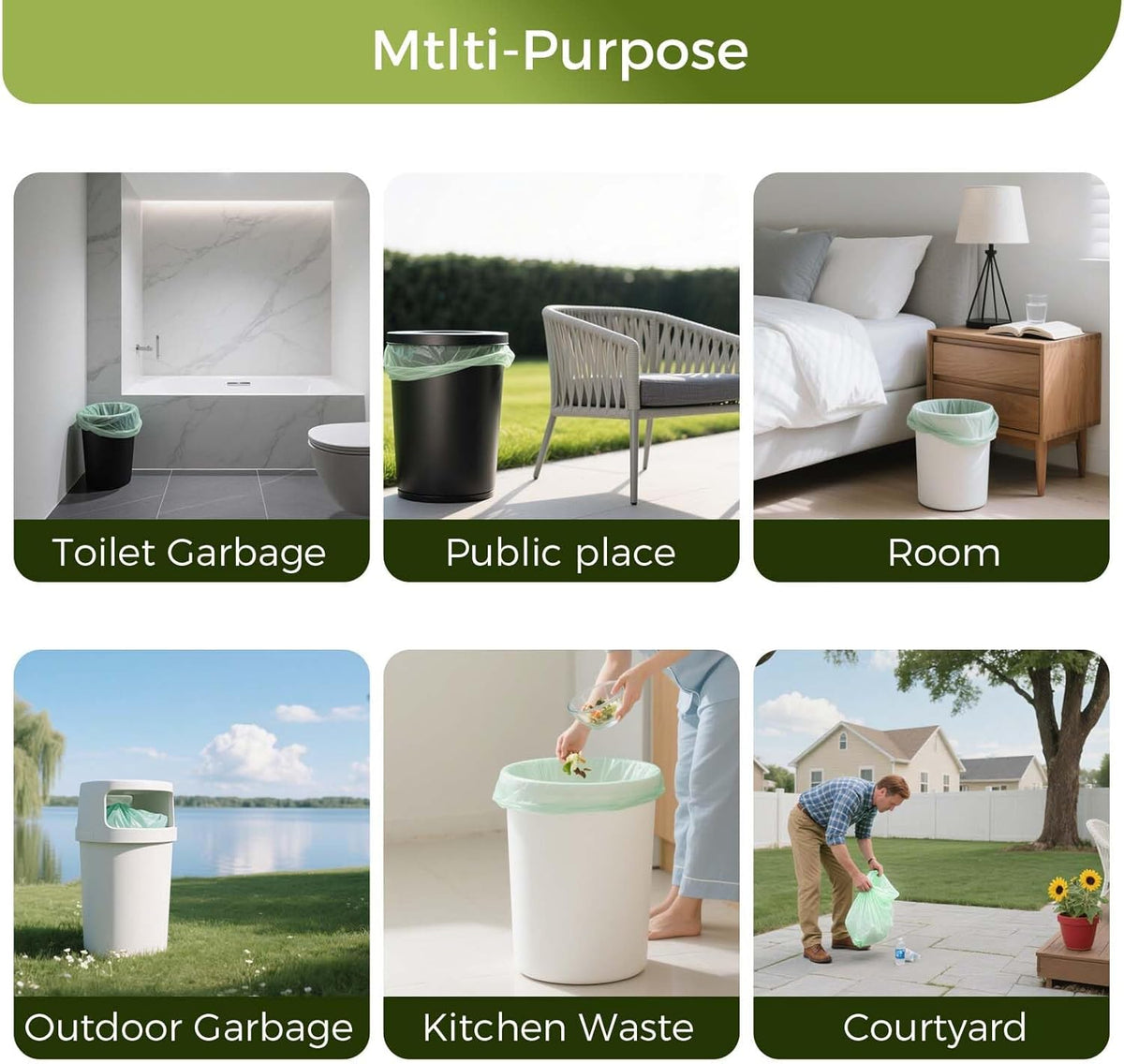 13 Gallon Compostable Trash Bags with Handle-Tie, Thick 0.87 Mil, 49.21 Liter, 30 Bags, Tall