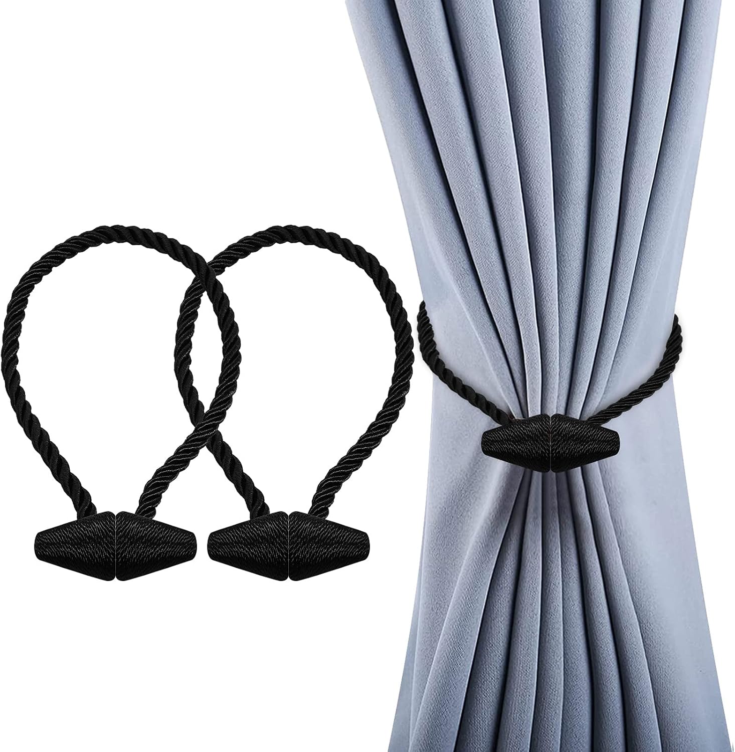 Hion Magnetic Curtain Tiebacks Black 2pcs, Curtain Tiebacks Buckles Holdbacks Holders Hooks Clip
