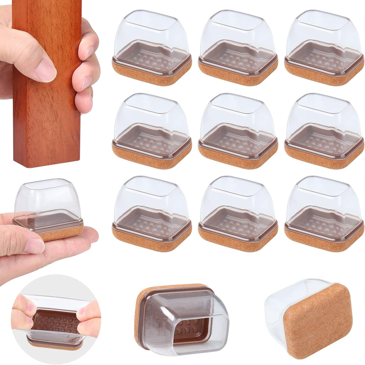 Ezprotekt 16 Pcs Rectangle Clear Silicone Chair Leg Floor Protectors with Felt, Rectangle Felt