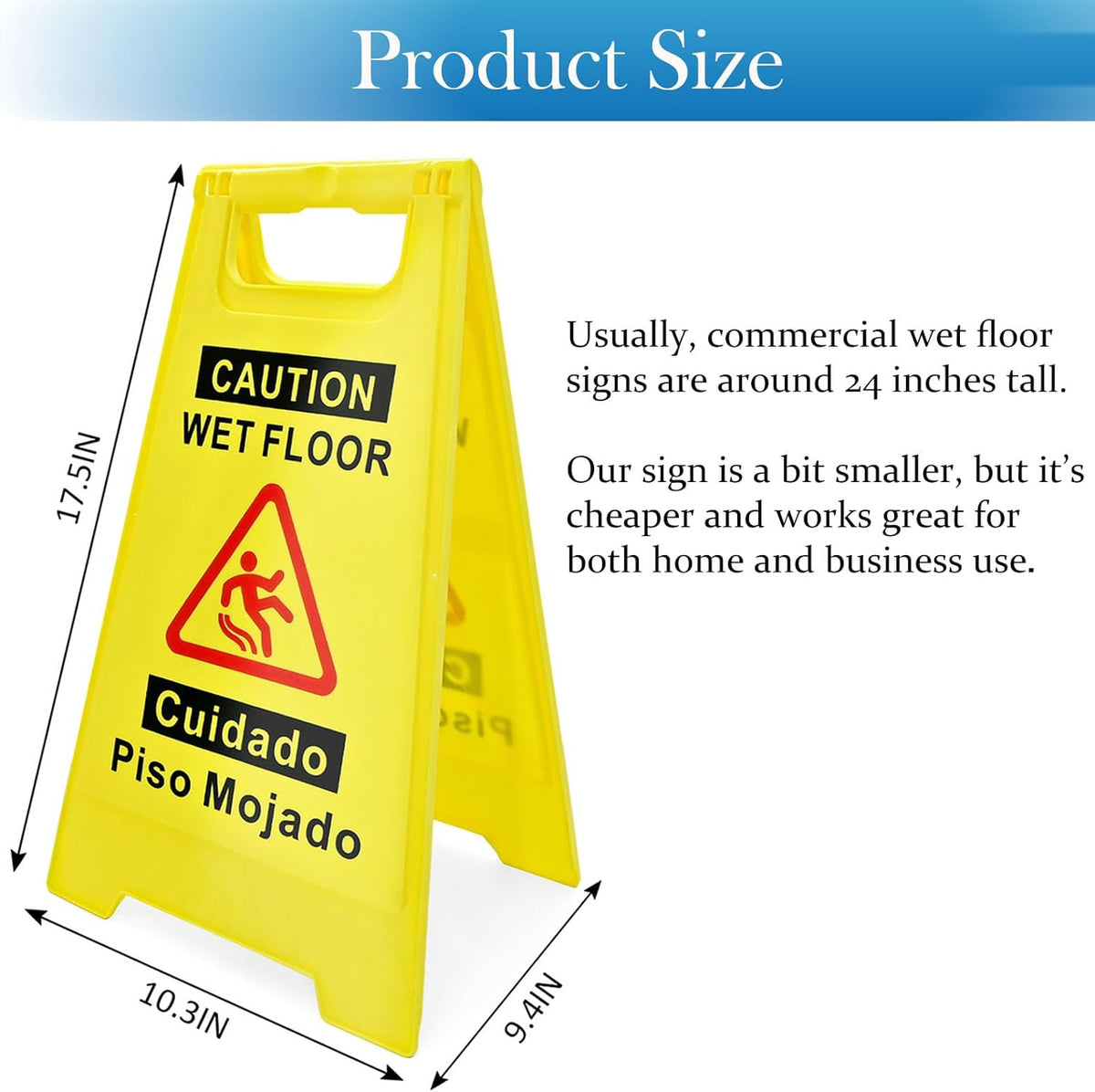 2 Pack Caution Wet Floor Sign, 17.5" Height, Bright Yellow, Double-Sided A-Frame Safety Caution