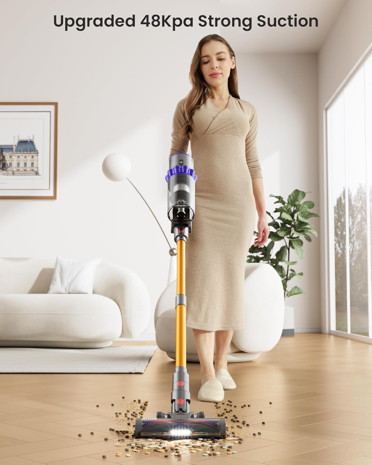 Cordless Vacuum Cleaner, 580W 48KPA 65Mins Self-Standing Vacuum Cleaners for Home, Stick Vacuum