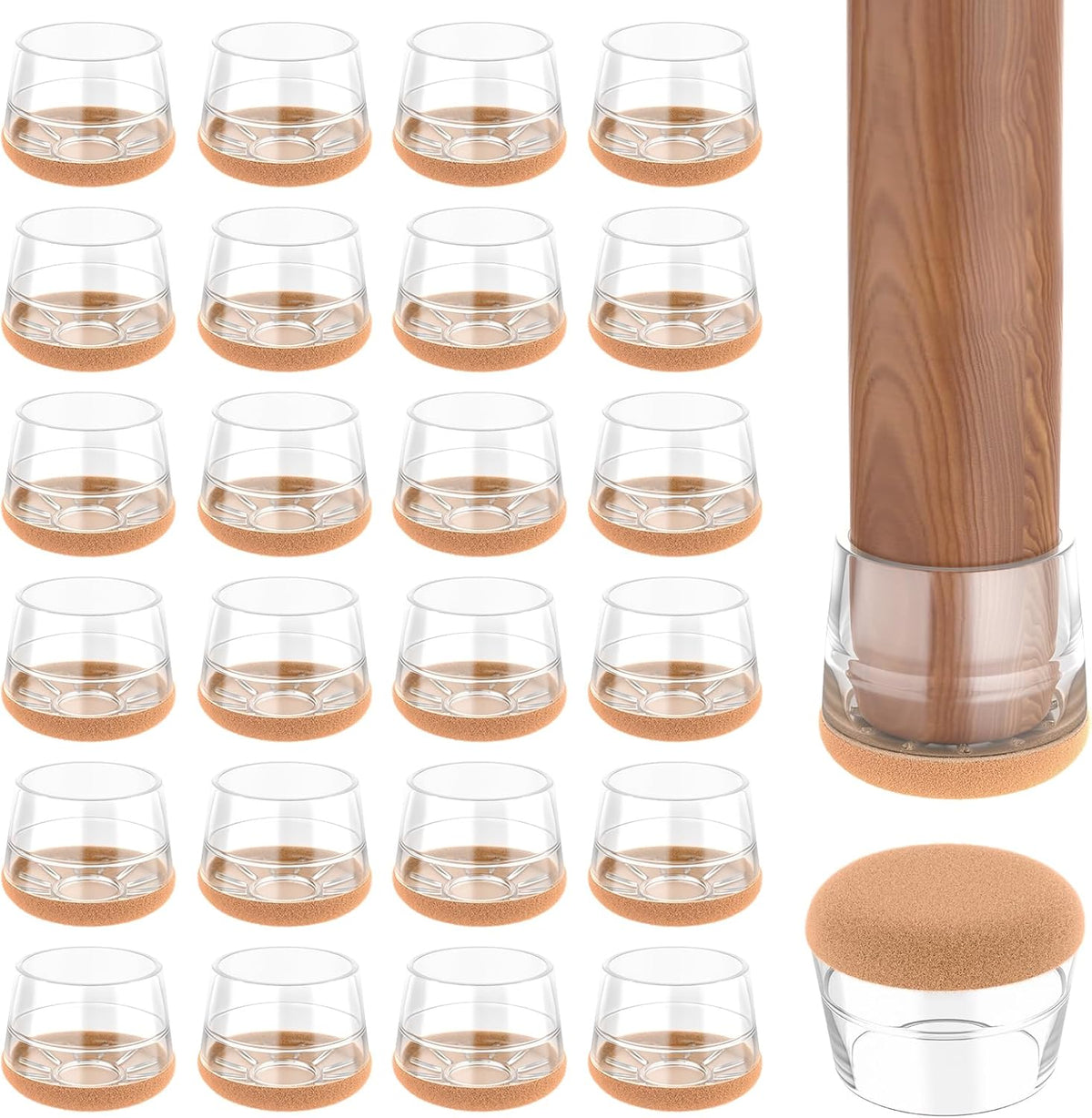 24 PCS Silicone & Felt Chair Leg Floor Protectors for Hardwood Floors - Furniture Pads, Chair Leg