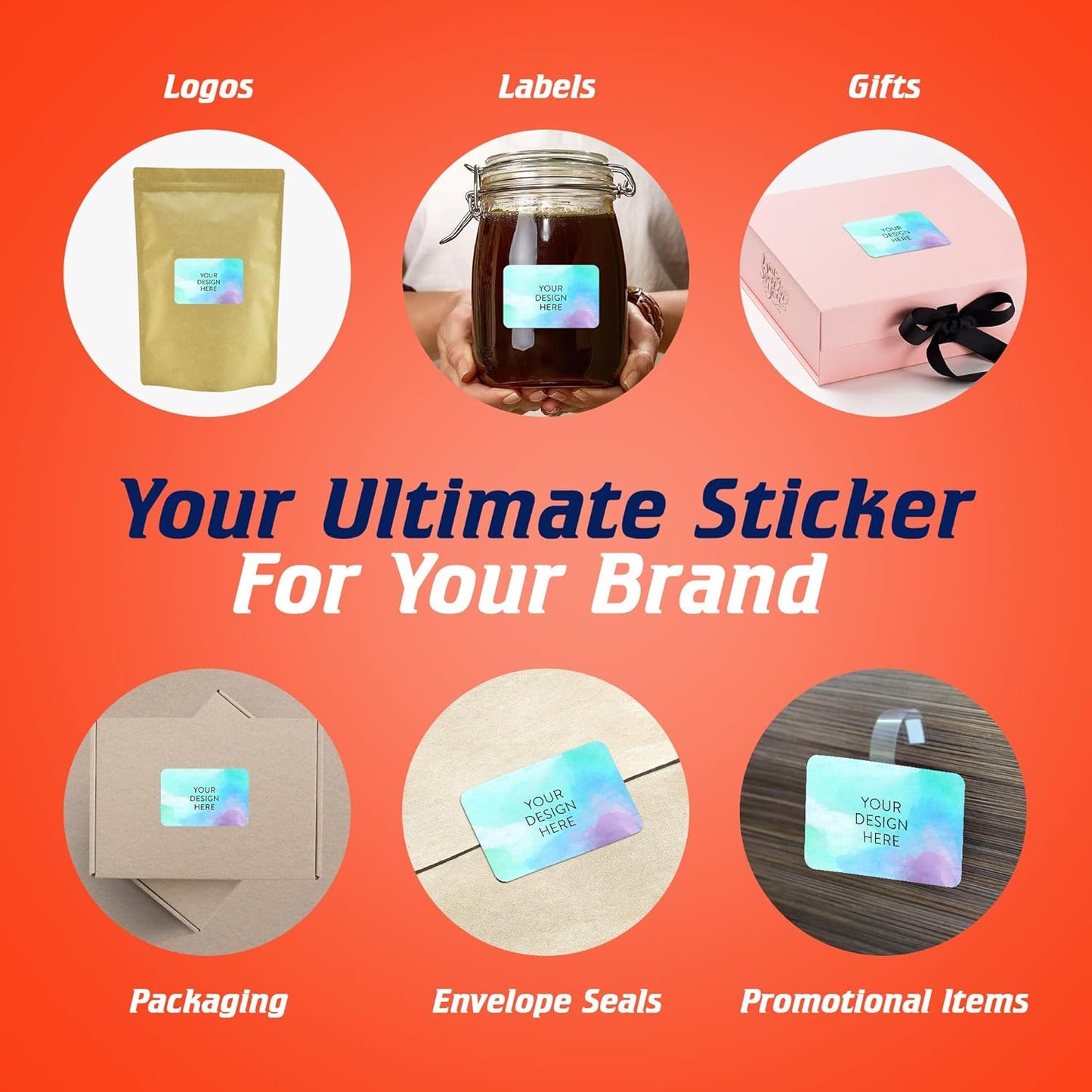 5-1000 Custom Vinyl Stickers - Upload Your own Image, Text, Design, Logo - Personalized Logo Labels