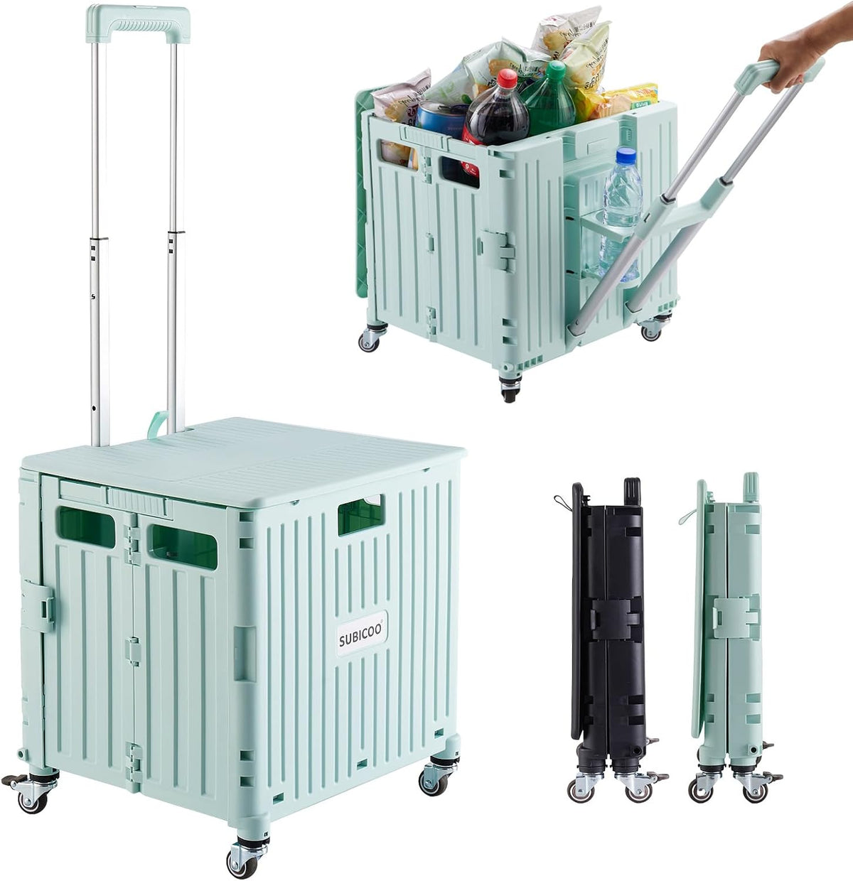Folding Utility Cart Portable Rolling Crate Handcart Shopping Trolley Collapsible Tool Box, with