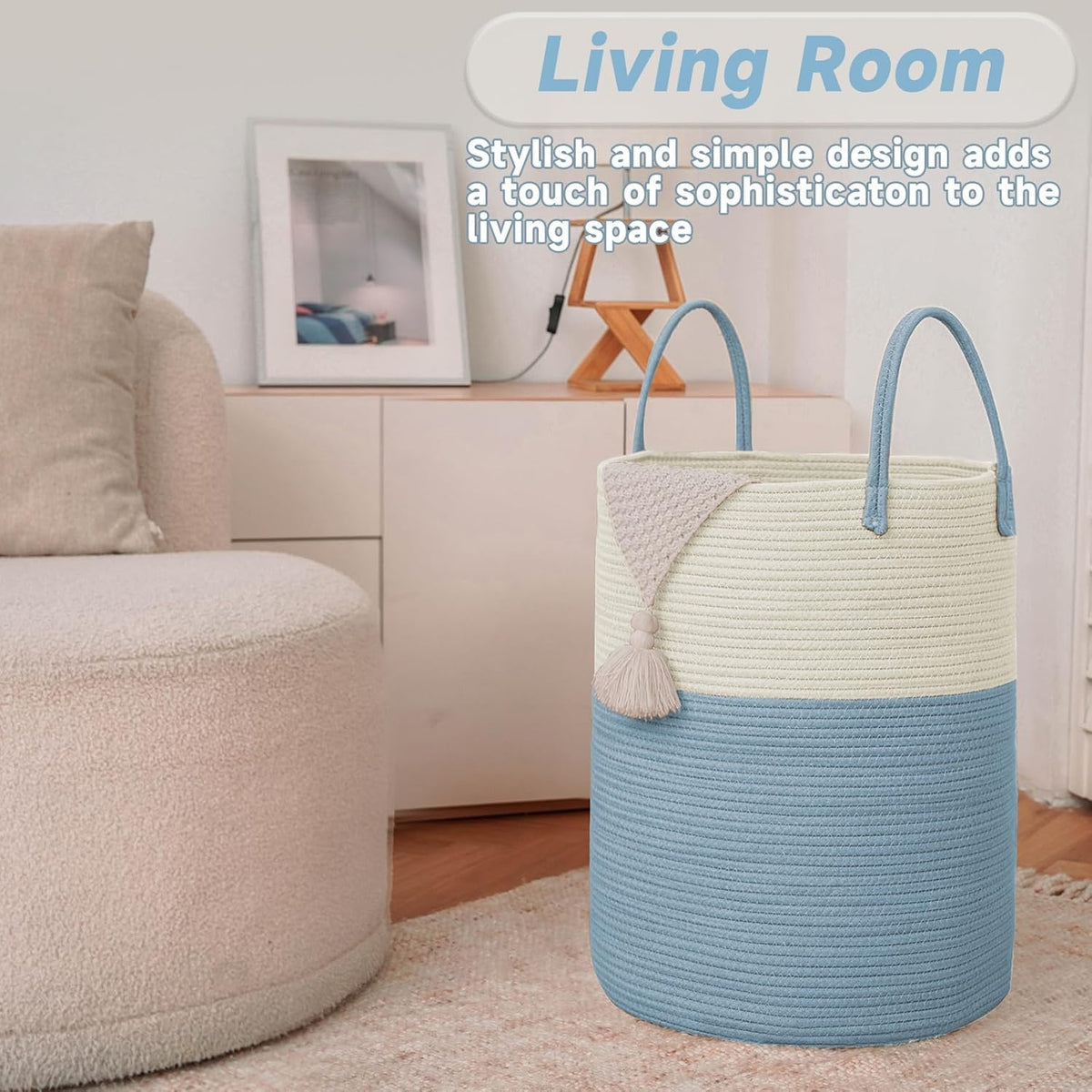 Large Woven Laundry Basket Hamper,100L Cotton Rope Storage Bin for Blankets,Toys and