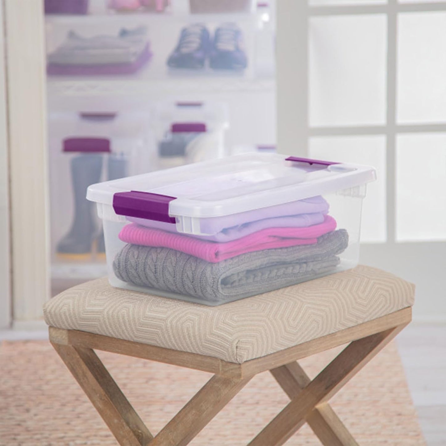 Sterilite 12-Pack 15 Quart ClearView Latch Box, Stackable Organizer Bins with Latching Lids - Clear