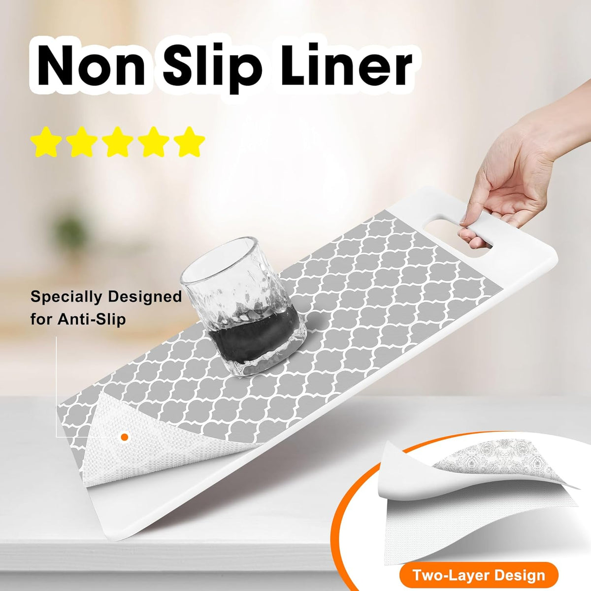 Drawer and Shelf Liner for Kitchen Cabinets Non-Adhesive, Non-Slip Cabinet Liner Shelf Paper Strong