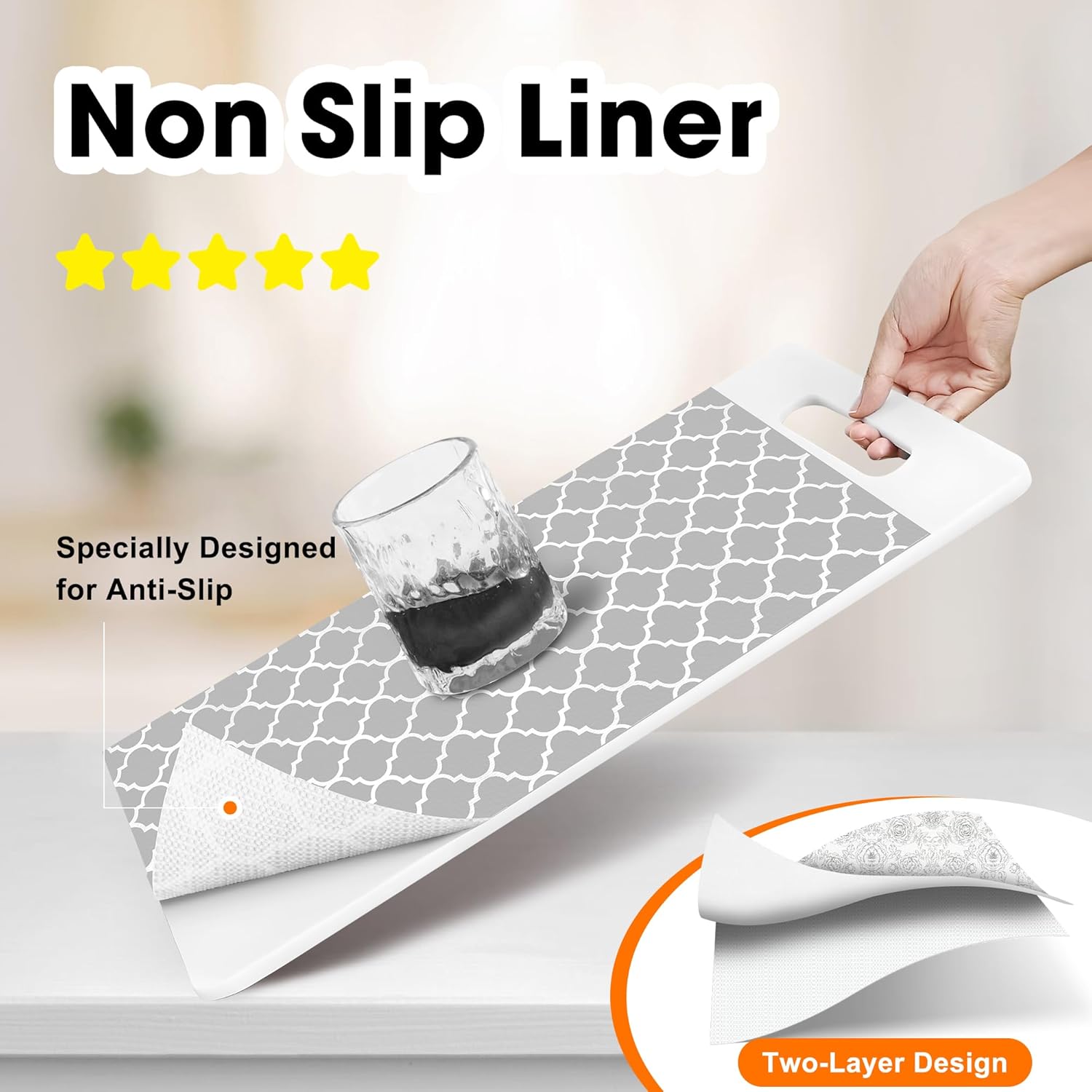 Drawer and Shelf Liner for Kitchen Cabinets Non-Adhesive, Non-Slip Cabinet Liner Shelf Paper Strong
