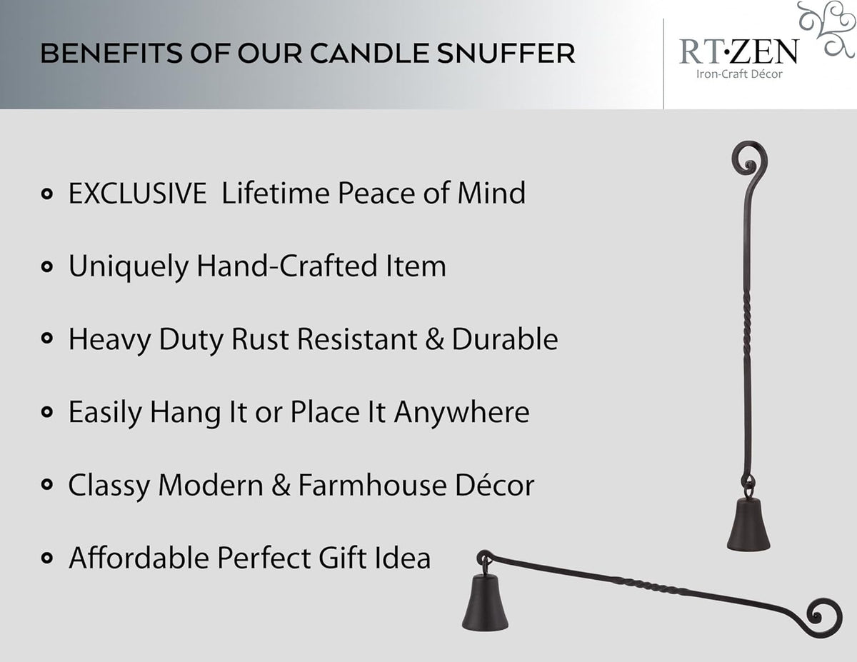 RTZEN Antique Bell Candle Snuffer - Handcrafted Decorative Rustic Wrought Iron Candle Extinguisher