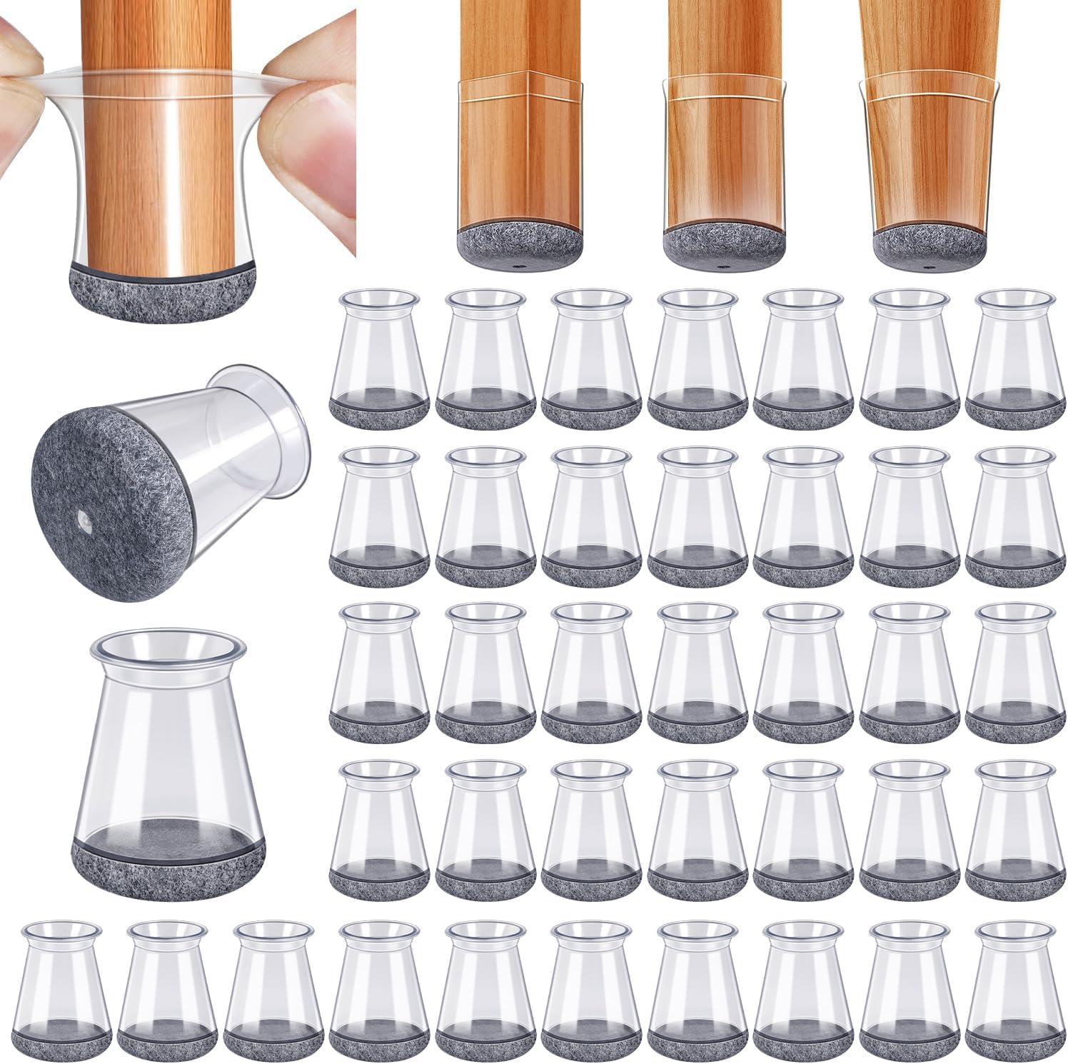 40 Pack Extra Small Chair Leg Floor Protectors Silicone Covers to Protect Floors Universal XS Clear