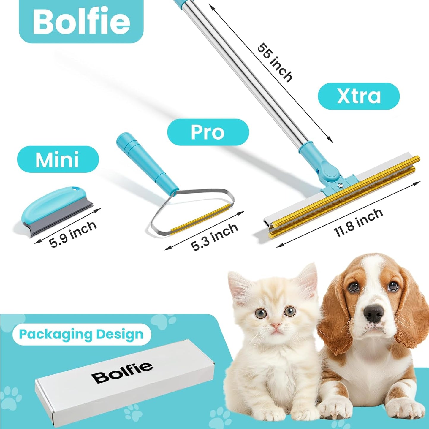 3 in 1 Carpet Rake for Pet Hair Removal, Tool Set of 3, 55” Long Handle Carpet Pet Hair Removal