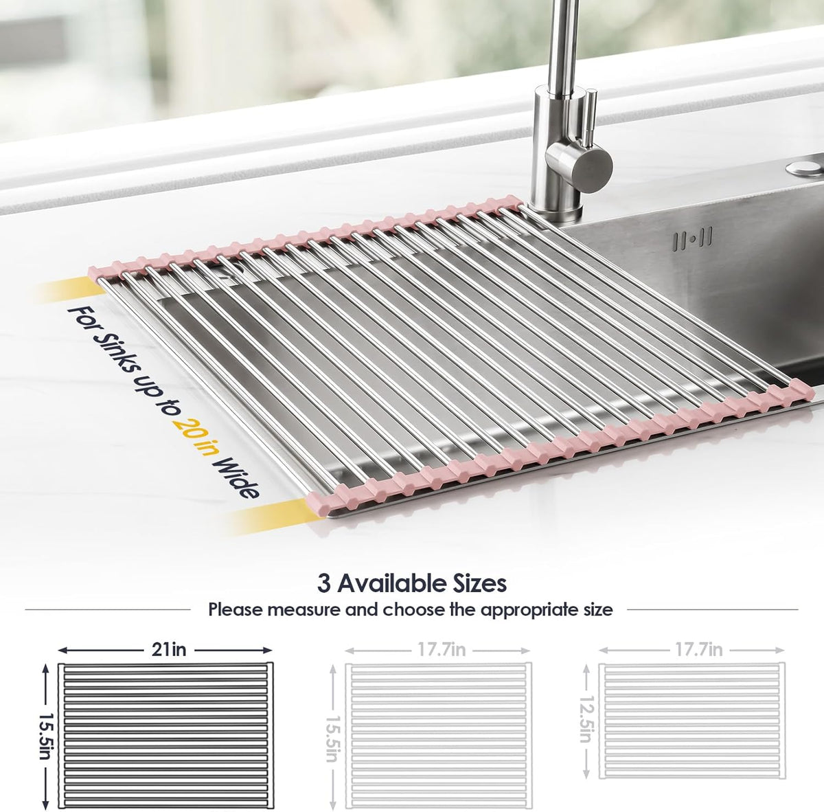 Tomorotec 21" x 15.5" Roll Up Dish Drying Rack Over Sink Drying Rack Sink Cover Kitchen Sink