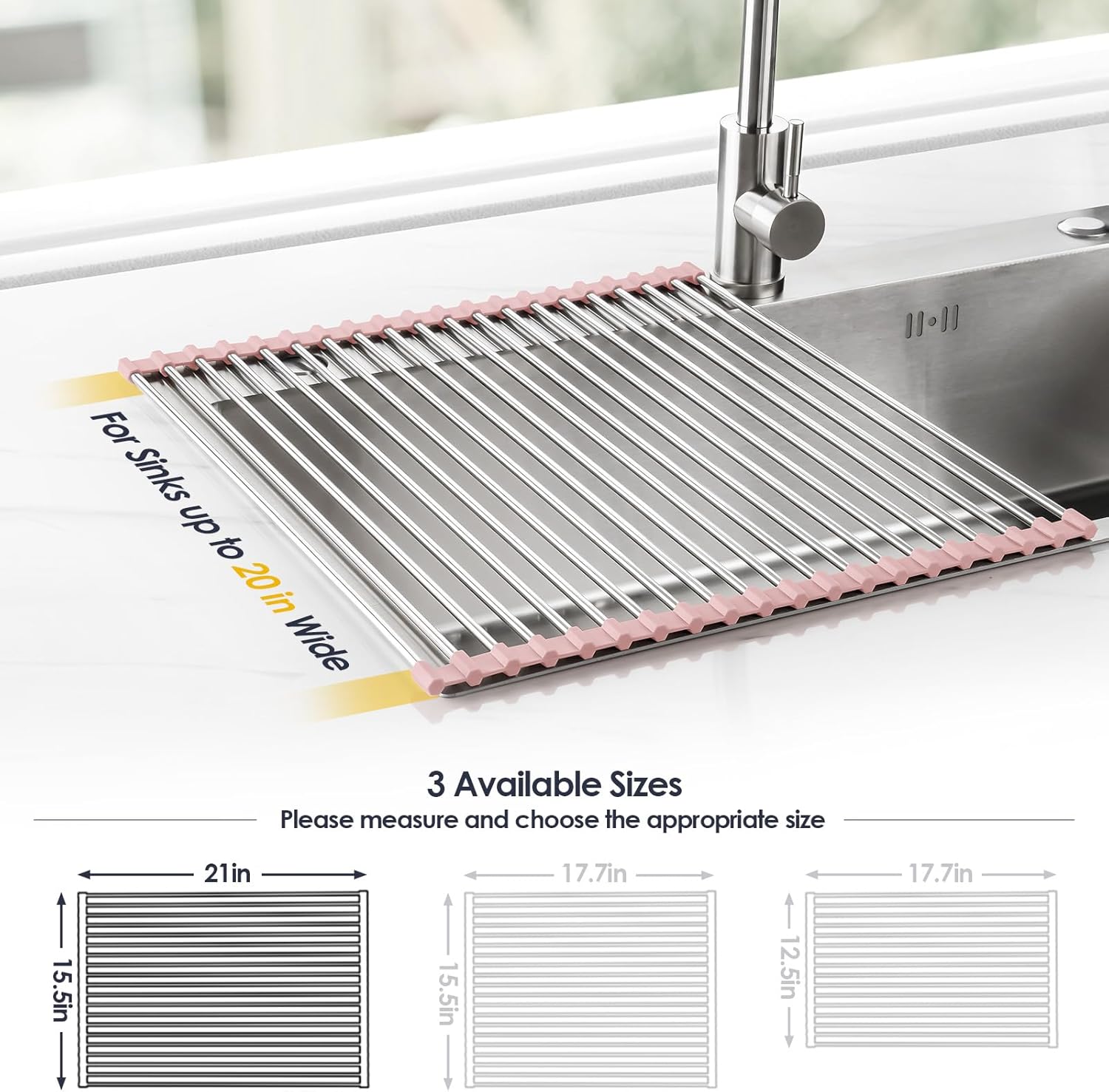 Tomorotec 21" x 15.5" Roll Up Dish Drying Rack Over Sink Drying Rack Sink Cover Kitchen Sink