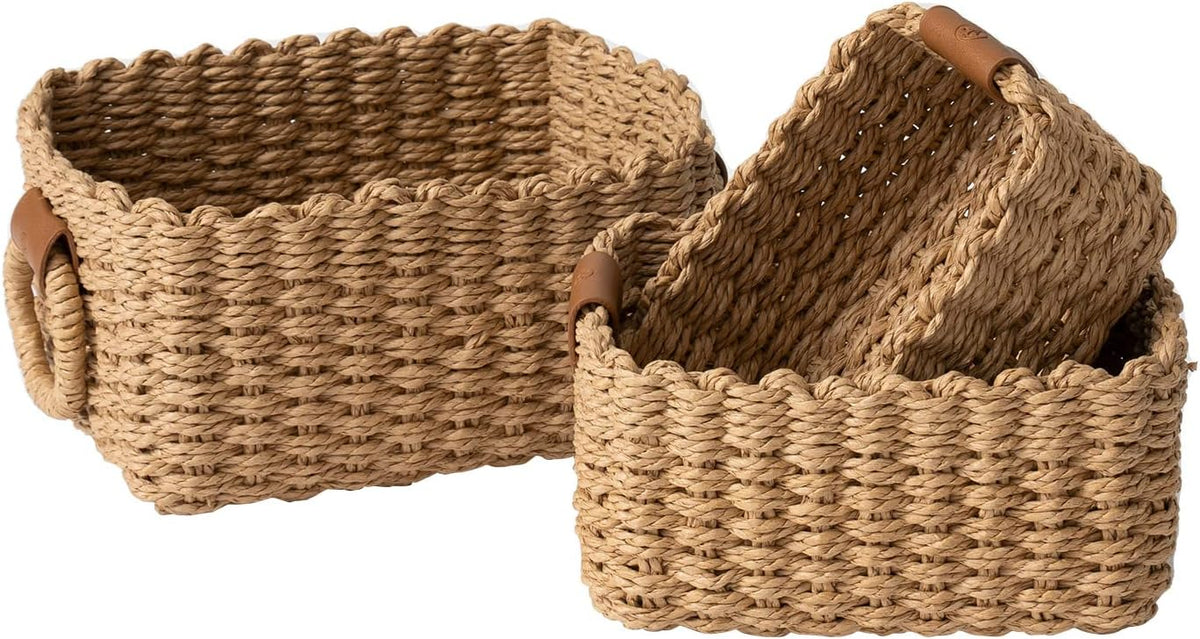 LA JOLIE MUSE Small Wicker Baskets for Organizing, Recycled Paper Rope Storage Basket Container