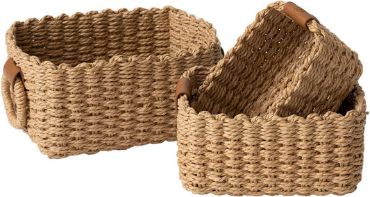 LA JOLIE MUSE Small Wicker Baskets for Organizing, Recycled Paper Rope Storage Basket Container