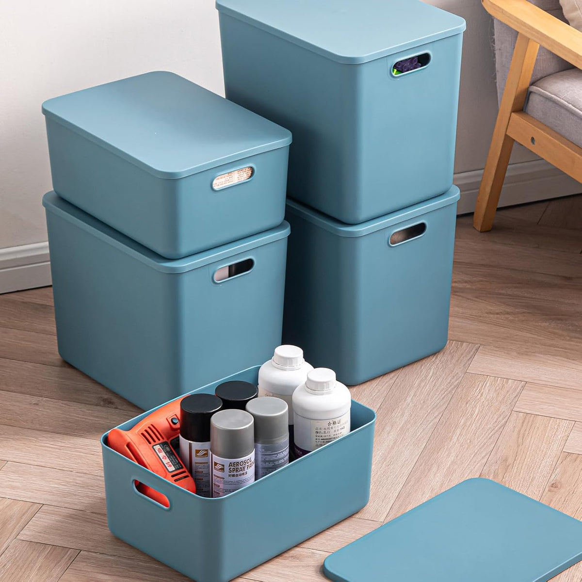 Plastic Storage Bins with lids,Storage Baskets,Container with handle,Storage Organizer Bins for