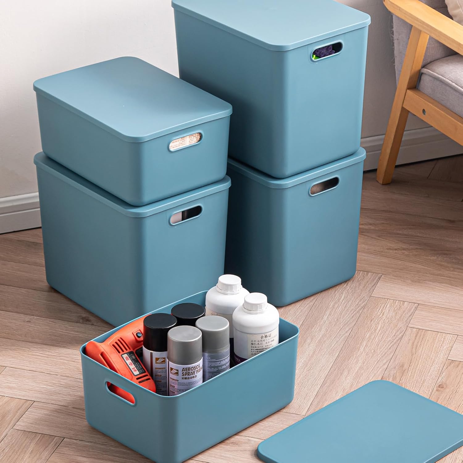 Plastic Storage Bins with lids,Storage Baskets,Container with handle,Storage Organizer Bins for
