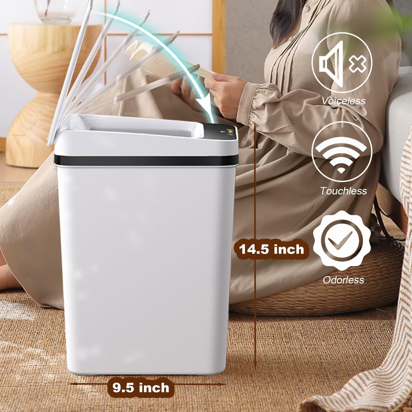 Yatmung Skinny Trash Can Automatic Touchless - 4 Gallons Motion Sensor Bathroom Trash Can