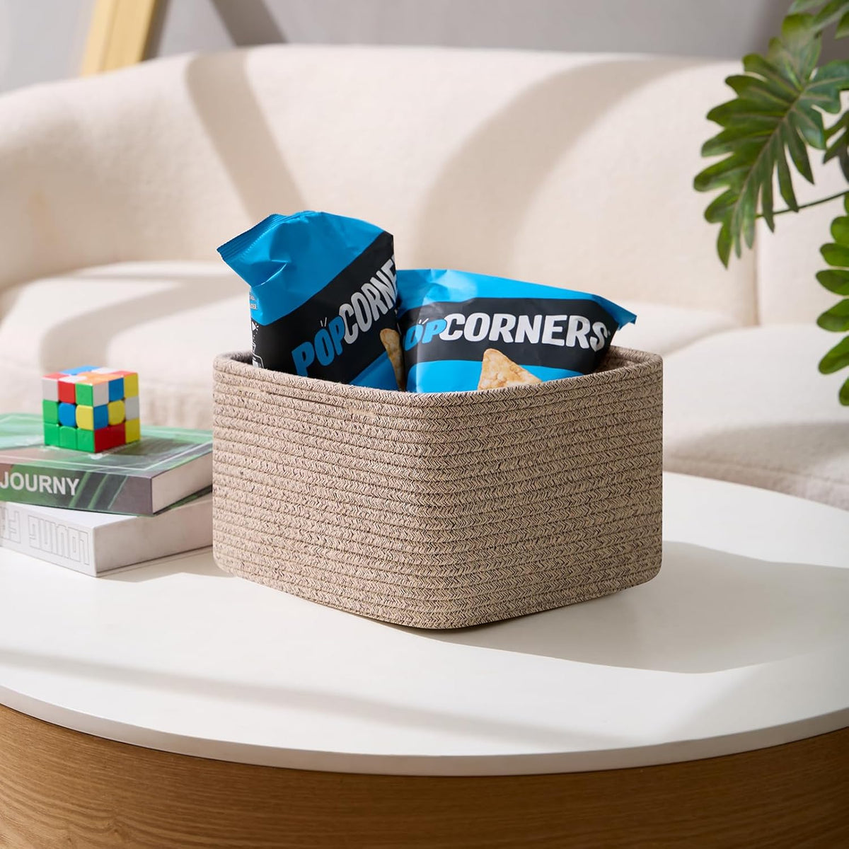 Small Organizing Baskets for Cubes Shelf, 9.7x9.7x7.1 Inch Rope Woven Storage Bins for Nursery