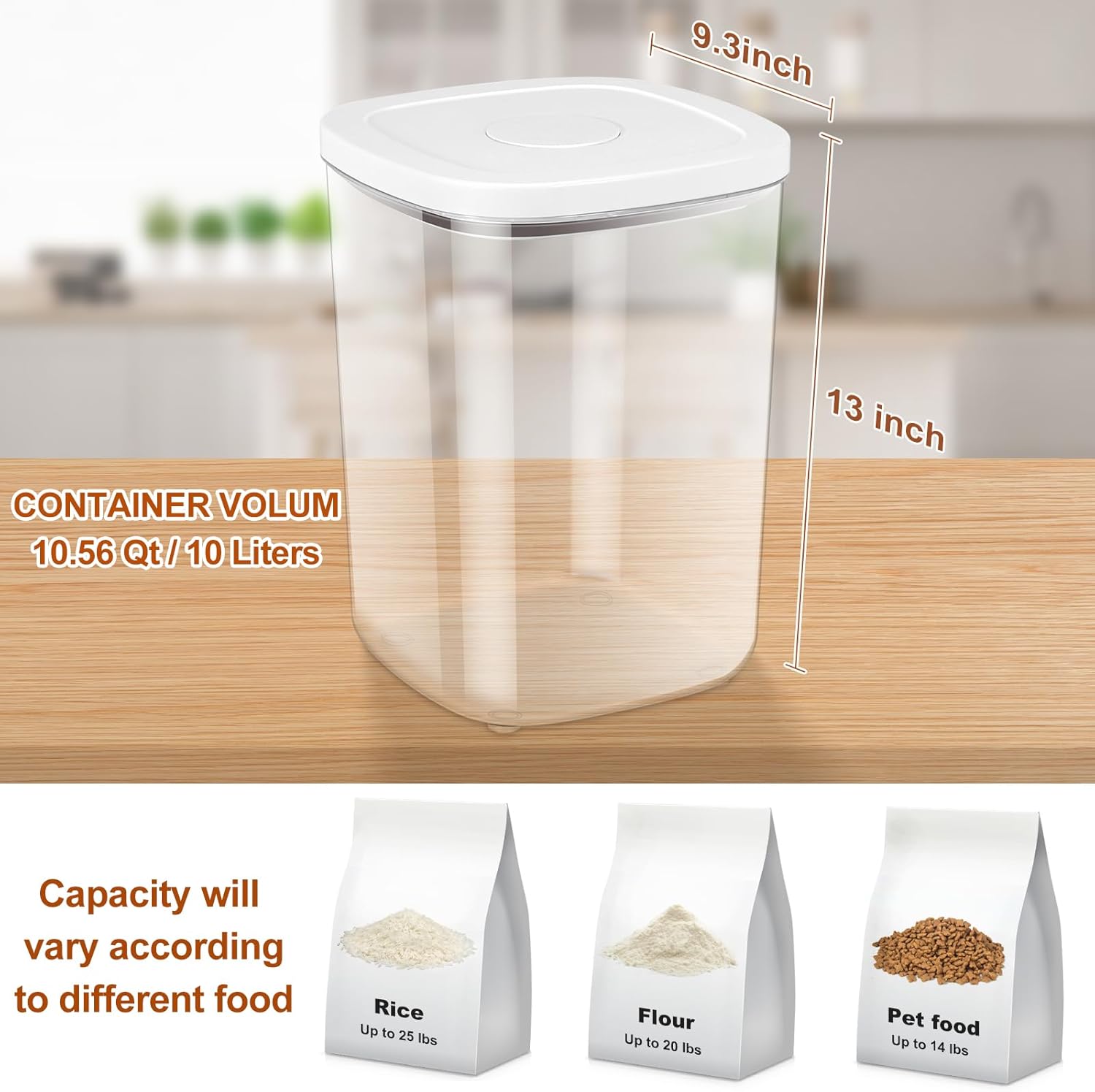 Airtight Rice Container 25 Lbs, Clear PET Plastic Food Storage Container Bin For Flour Sugar, Dry