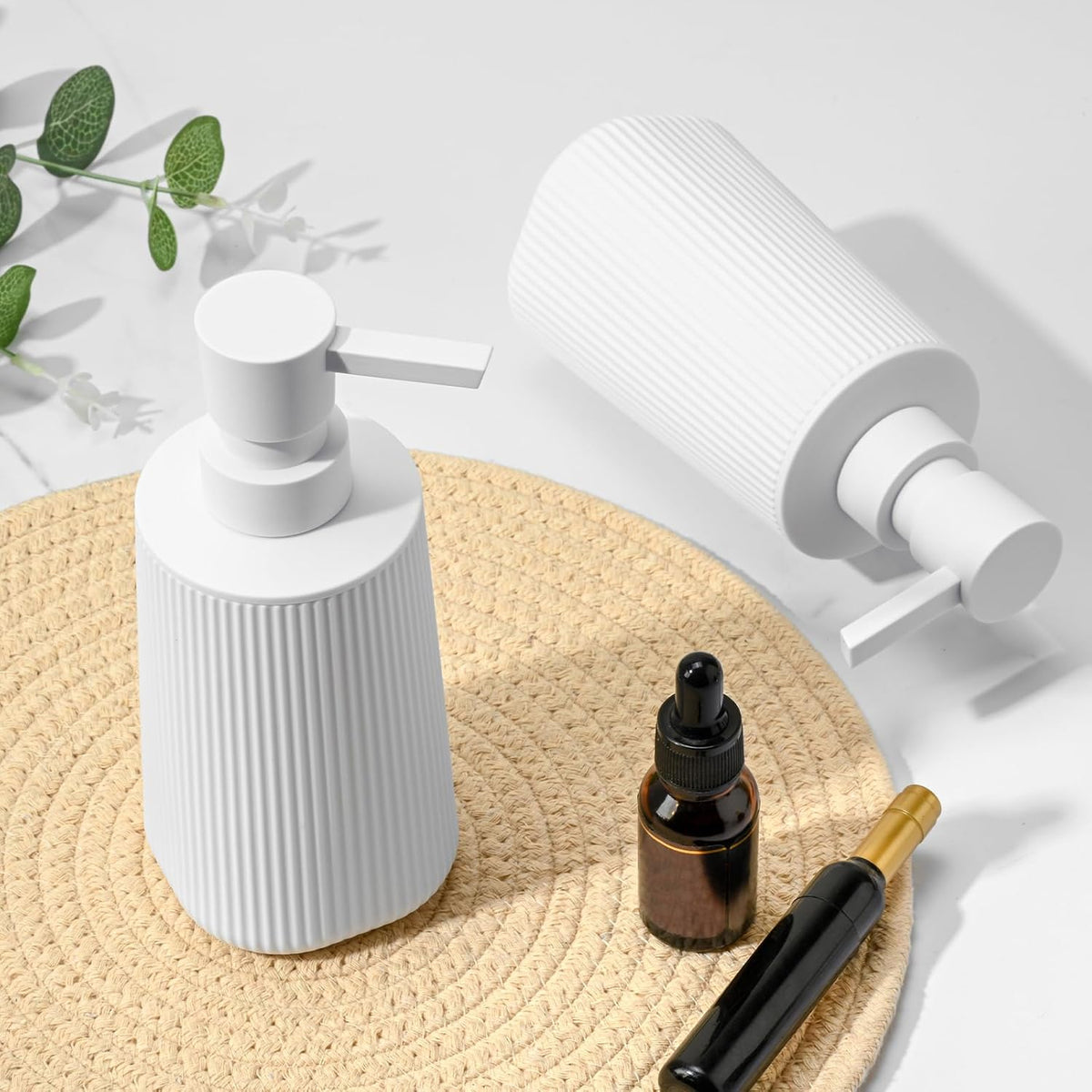 White 2 Pack Hand Soap Dispensers with No Rust Pump for Bathroom and Kitchen Countertops Refillable