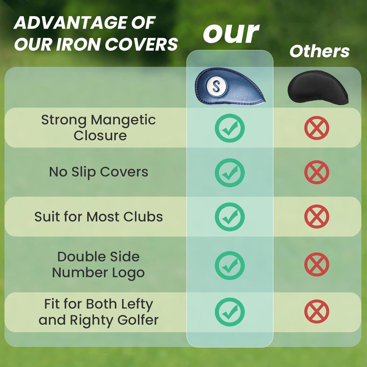 FINGER TEN Golf Club Covers for Irons Magnetic Value 11 Pack, Synthetic Leather Deluxe Head Cover