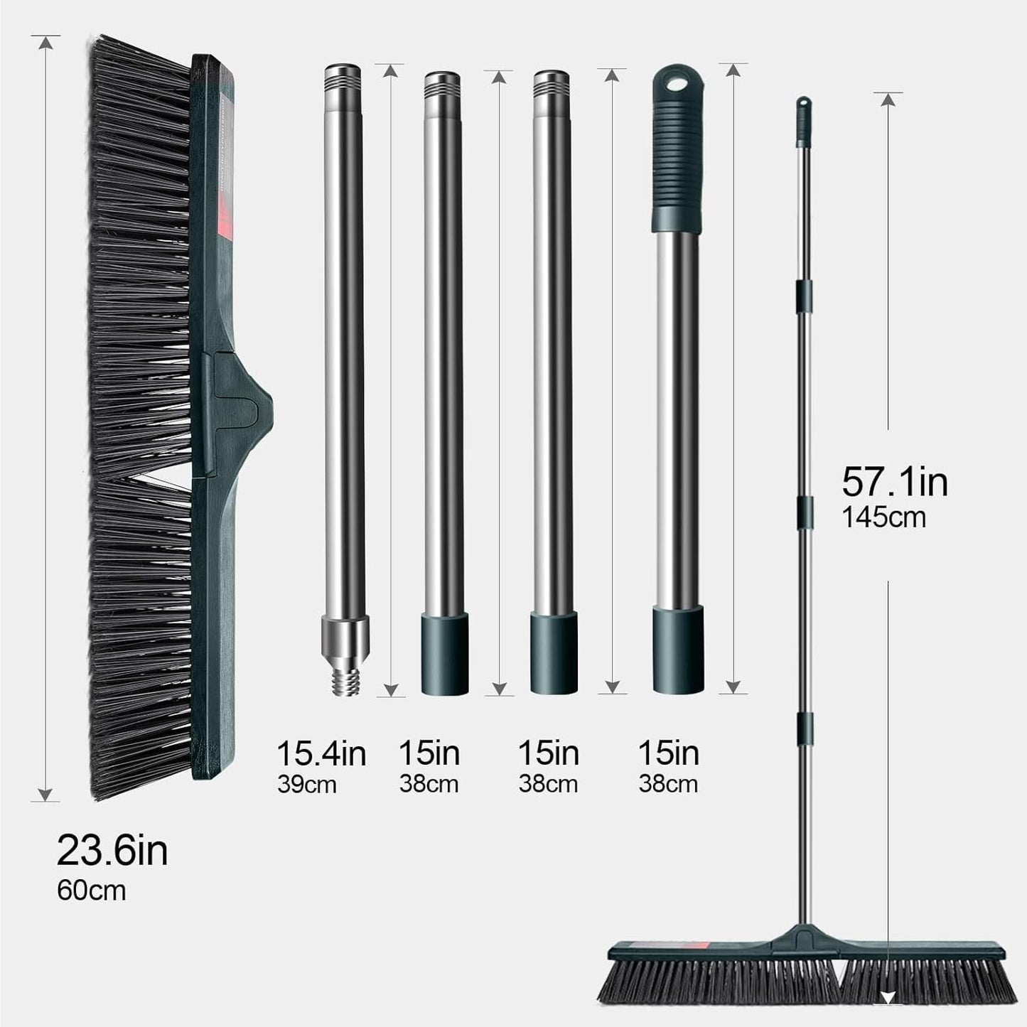 MASTERTOP 24" Push Broom Outdoor, Heavy Duty Garden Brush Broom with 58" Long Handle and Stiff