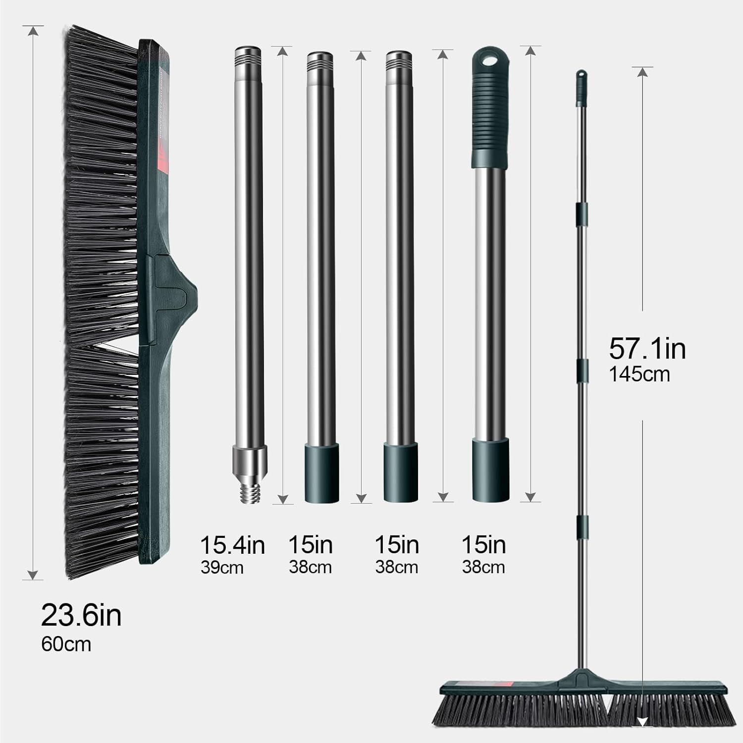 MASTERTOP 24" Push Broom Outdoor, Heavy Duty Garden Brush Broom with 58" Long Handle and Stiff