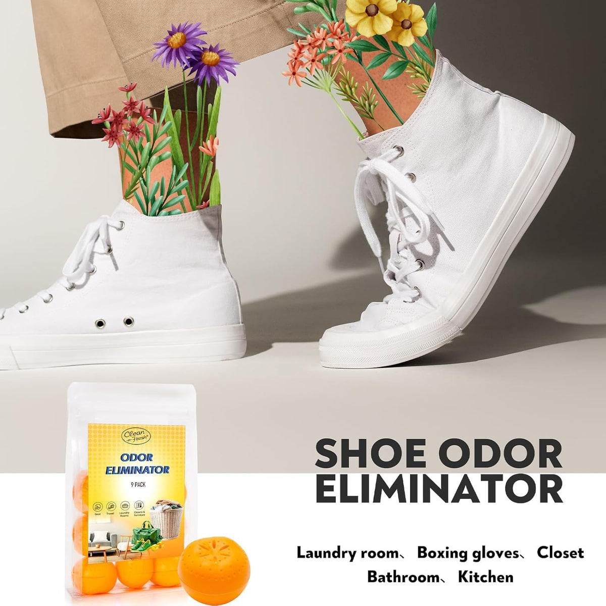 9 Pack Baking Soda Deodorizers, Shoe Deodorizer Balls, Air Freshener for Home, Odor Eliminator for