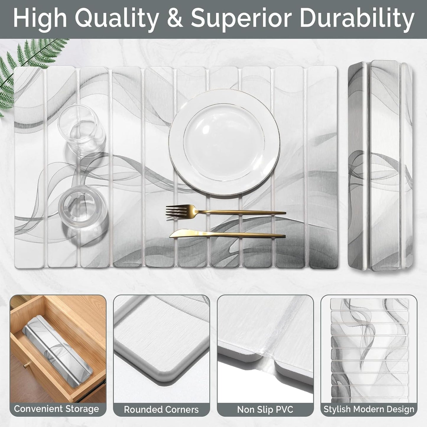2 PCS Large Stone Dish Drying Mat for Kitchen Counter,Quick Dry Stone Dishes Mats,Marbled Water
