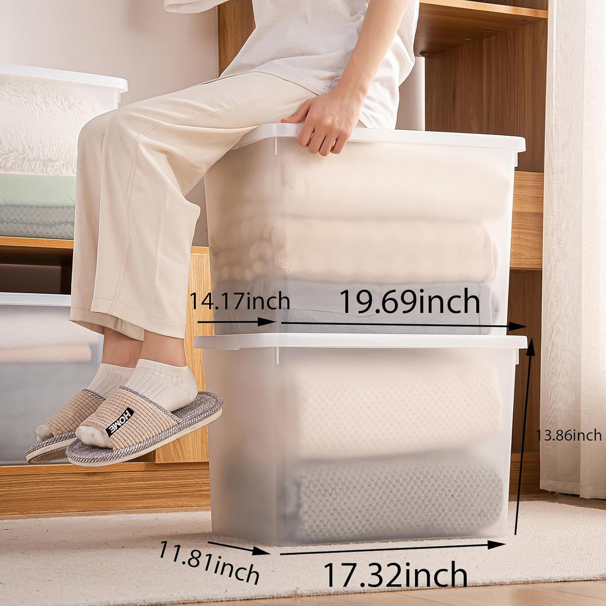 Stackable Plastic Storage Bins with Lids,Container to Organize Shoes and Crafts on Closet