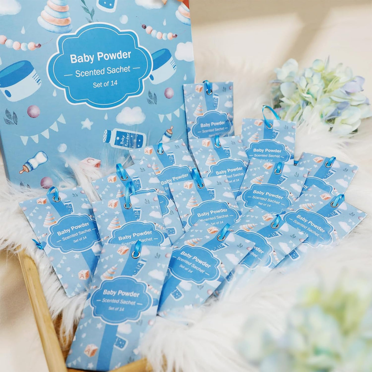 SCENTORINI Scented Sachets for Drawers and Closets, Baby Powder Scent 14 Pack, Long-Lasting Sachets