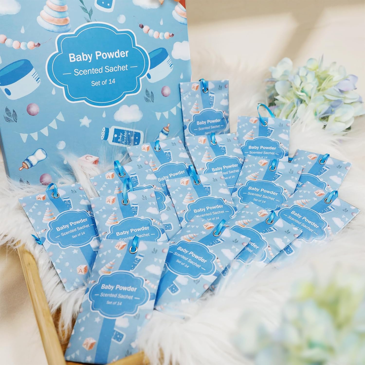 SCENTORINI Scented Sachets for Drawers and Closets, Baby Powder Scent 14 Pack, Long-Lasting Sachets