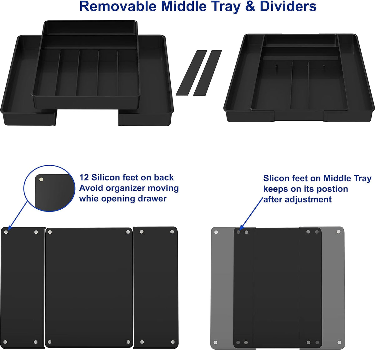Simple Houseware Expandable Kitchen Drawer Flatware Organizer, Black – Adjustable Cutlery Tray with