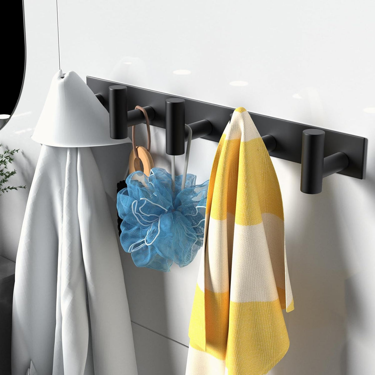 VAEHOLD Black Hat and Coat Wall Mount Rack 5 Hooks for Robes, Bags, Keys, and Towels Bathroom Towel
