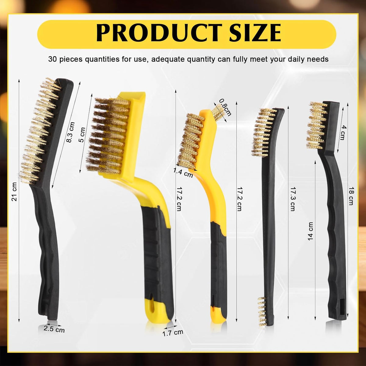 Sumind 30 Pcs Wire Cleaning Brush Set Nylon/ Stainless Steel/ Brass Metal Brush with Curved Handle