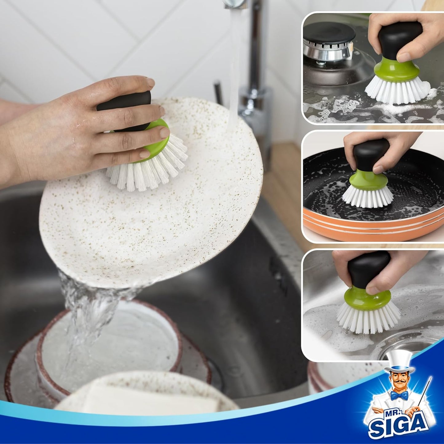 MR.SIGA Dish Scrub Brush, Palm Brush Dish Scrubber with Ergonomic Grip, Kitchen Brushes for Dishes